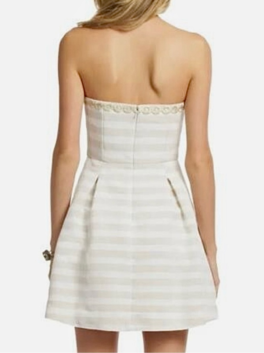 Lilly Pulitzer Blossom Strapless Embroidered Mini Dress Gold Cream Size 12 - Picture 3 of 12
